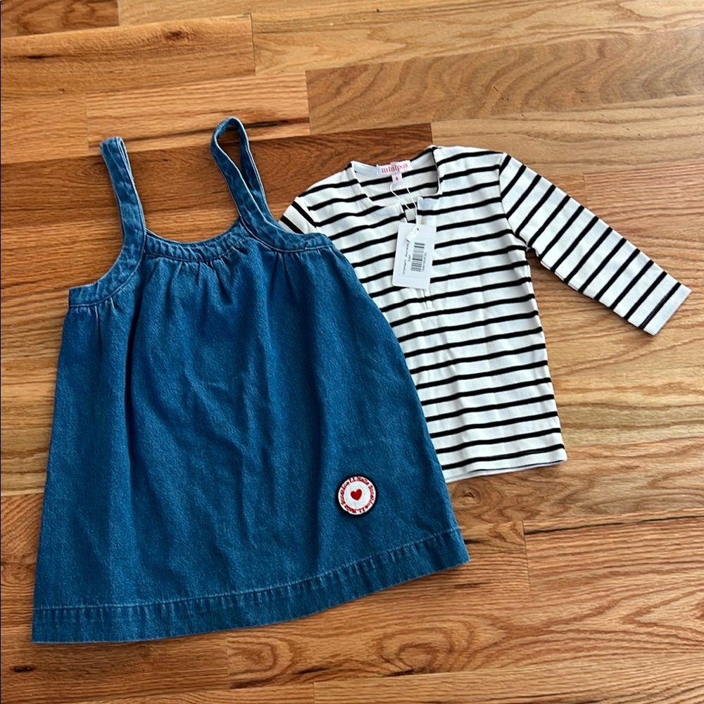 Blue Denim Dress and Striped Shirt Set new w tags